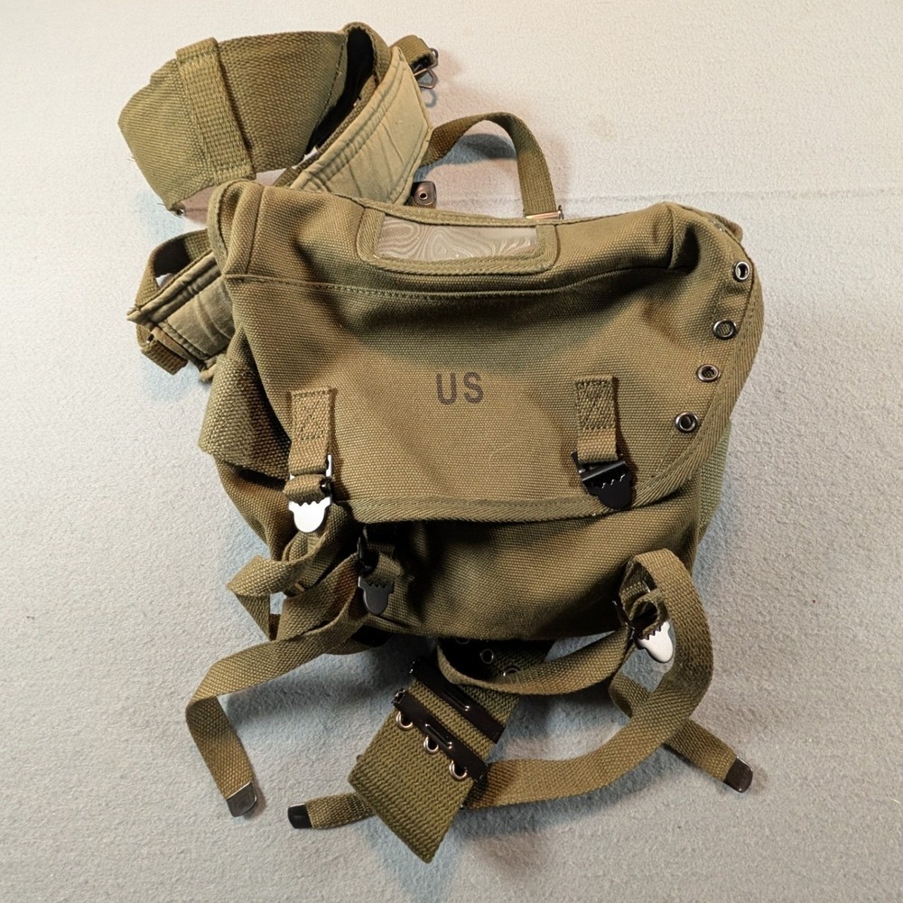 US Military M-1945 Combat Field Pack Mens OS Olive Drab Canvas Backpack Bag